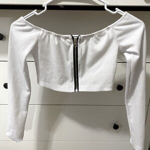 White Long-sleeve Zip Crop